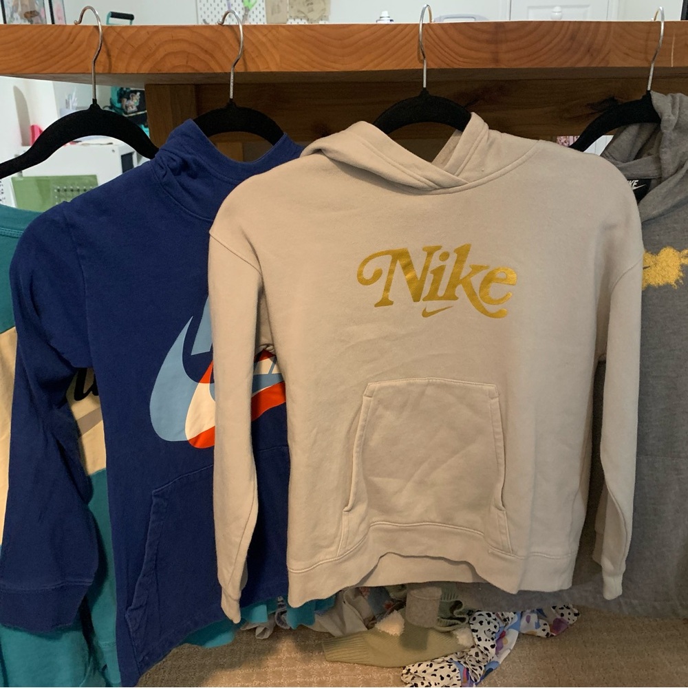 Nike Kids' Cream Hoodie with Gold Logo
